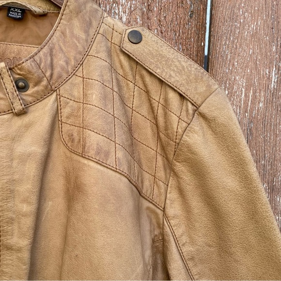 WHETBLU Women’s Tan Leather Moto Bomber Jacket Vintage Size XXL - Picture 9 of 17